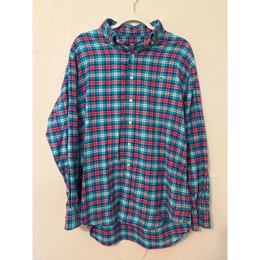 Vineyard Vines Whale Shirt Mens Large Plaid Button Down Cotton Multicolored L